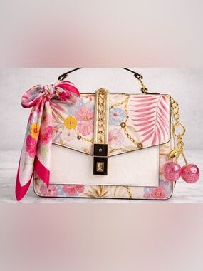 Aldo Chain Lock Top Handle Satchel Structured Designer Inspired Floral Bag NWOT